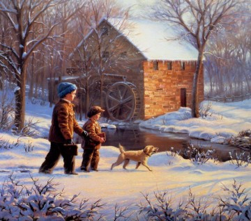 ロシアの少年たちと子犬のペットの子供たち Oil Paintings